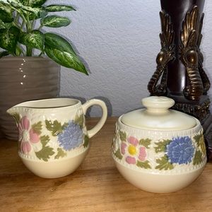 Ironstone Garden Party creamer and sugar bowl set great condition